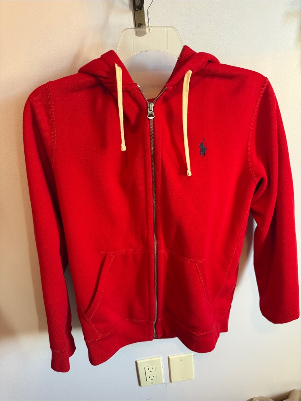 Polo by Ralph Lauren Red Zip Hoodie with Contrast Drawcords